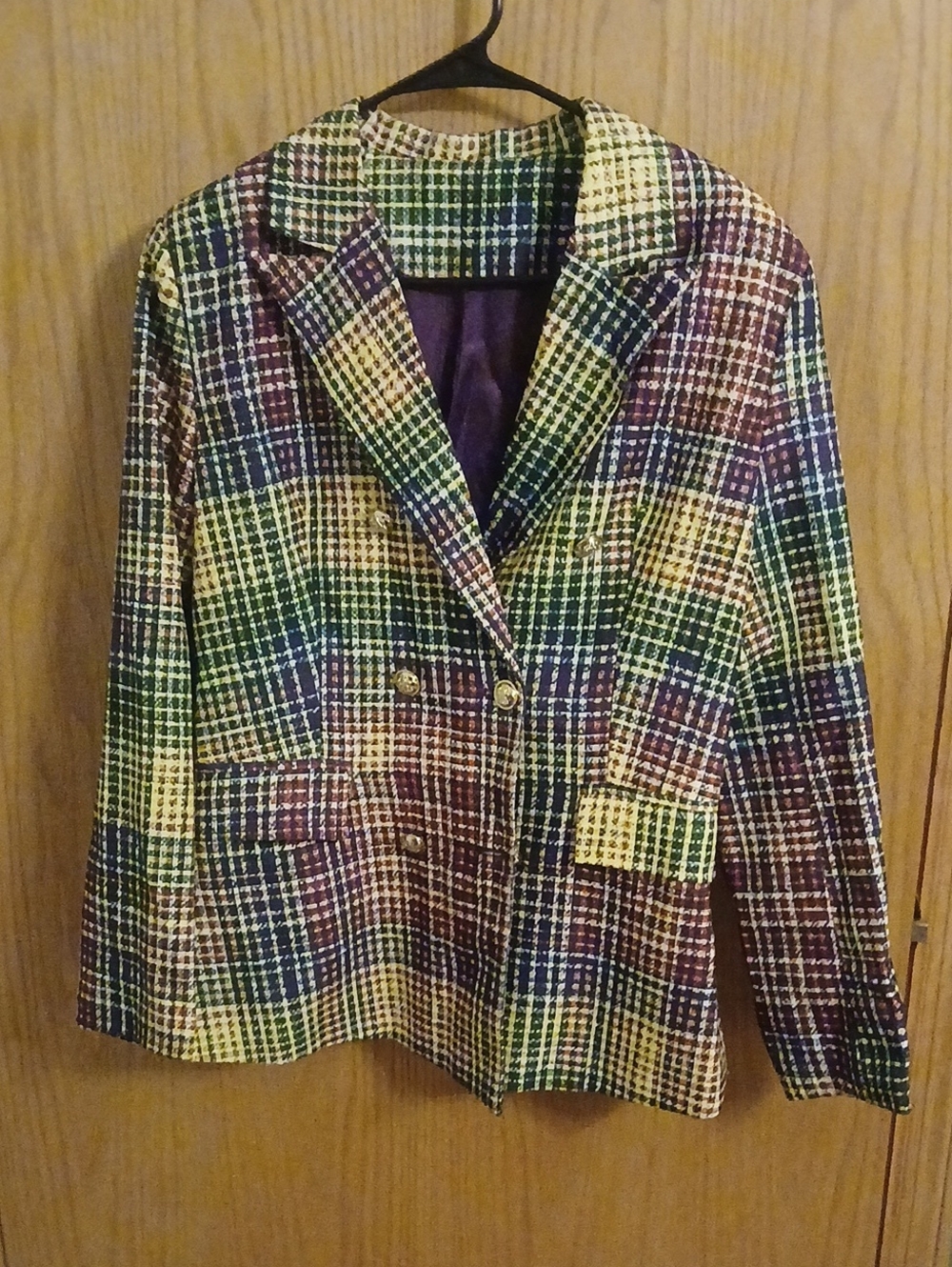 Women's Multicolor Plaid Double-Breasted Blazer Jacket